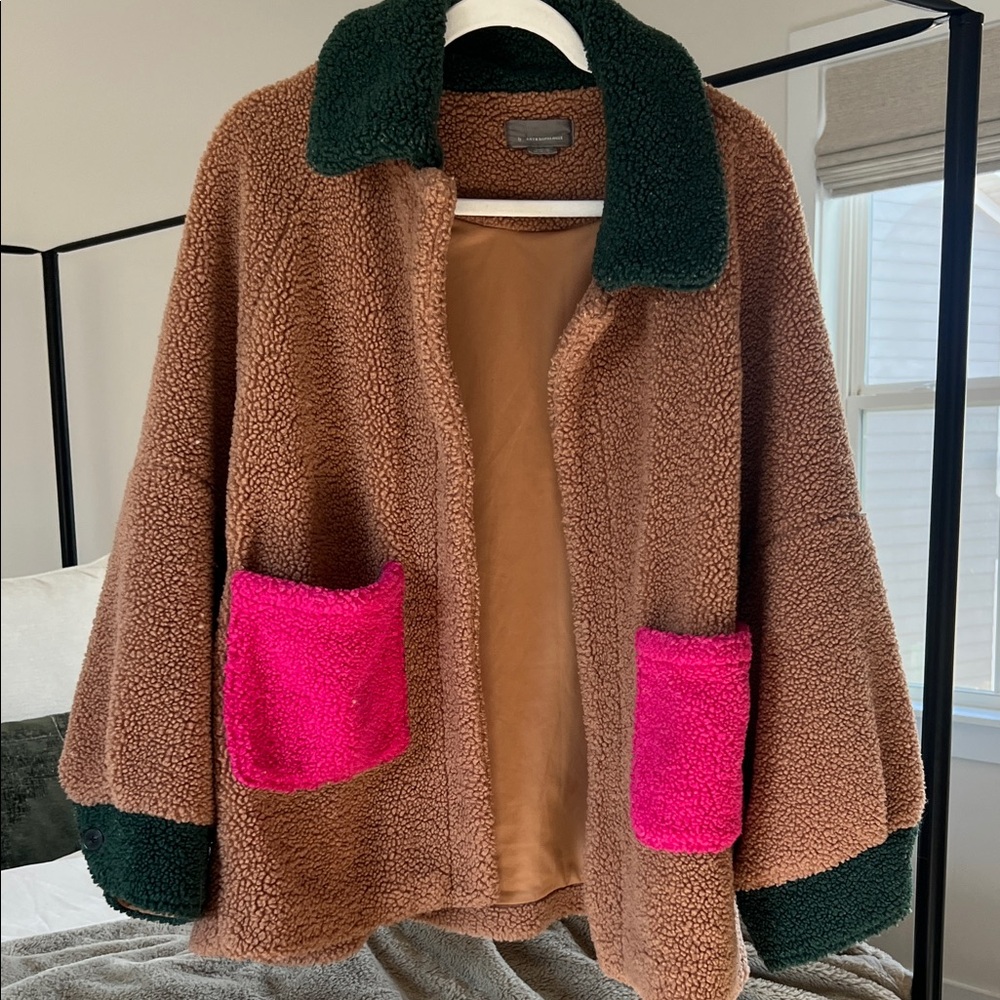 Anthropologie Brown and Pink Teddy Jacket